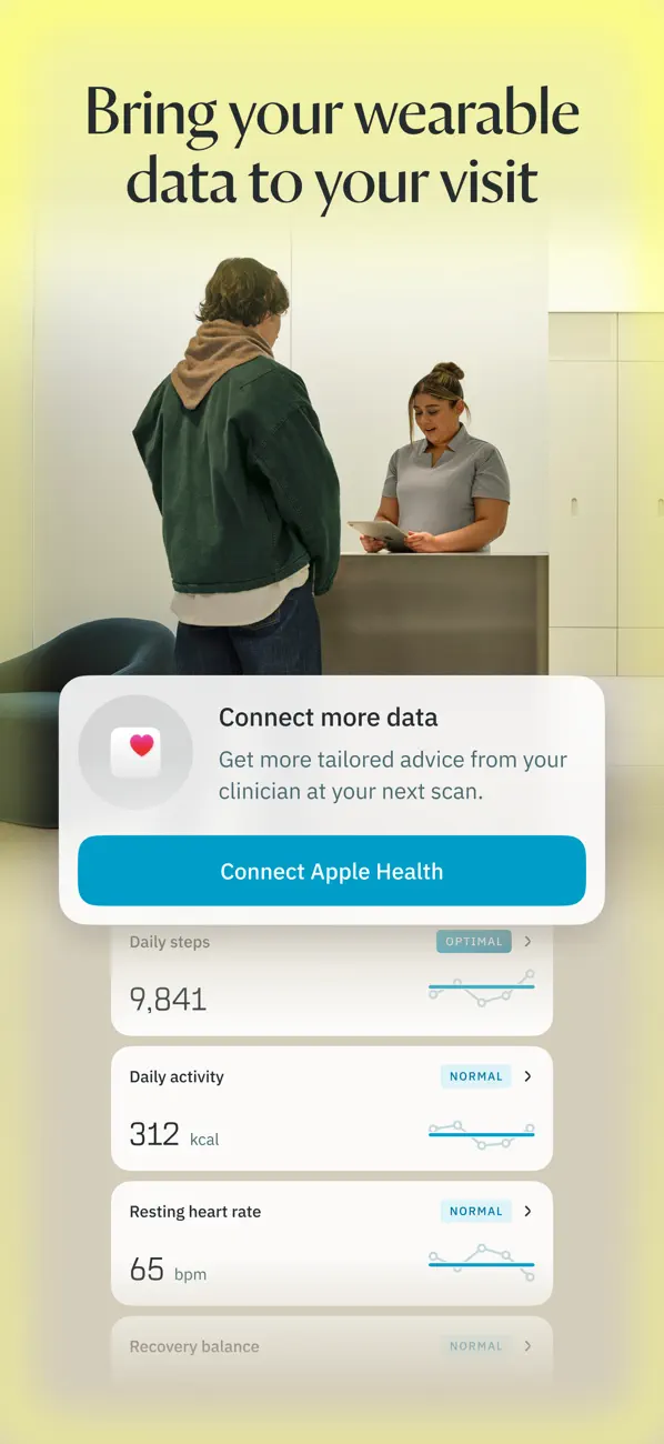 Neko app example showing Connect Apple Health and wearable measurements including steps and resting heart rate